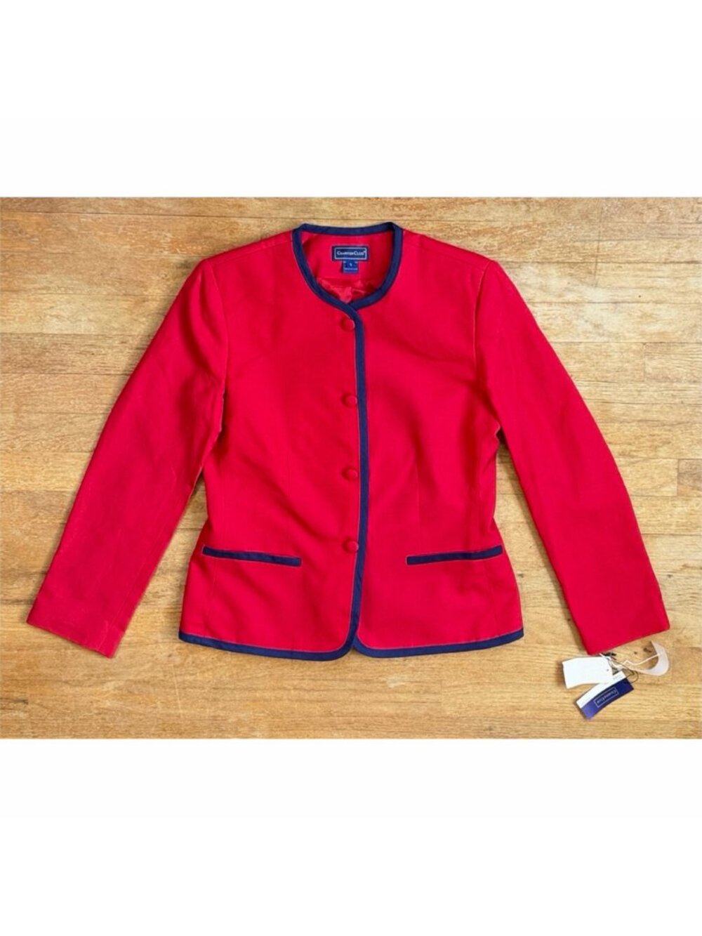 Vintage Red/Blue Rayon/Linen Blazer Size Small 6 Collarless Sport Coat Jacket 90